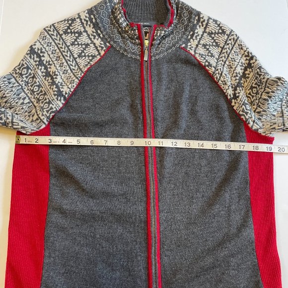 Eddie Bauer 100% Merino Sweater Gray/Red Full Zip Fair Isle Mock Neck Ski - Picture 9 of 13